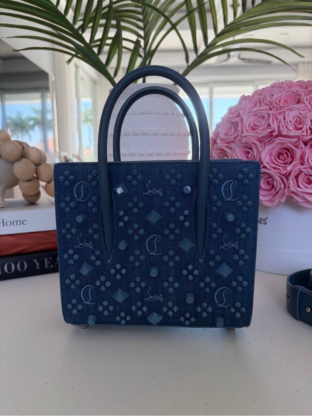 Christian Louboutin Dark Blue Mini Tote with Embossed Motif